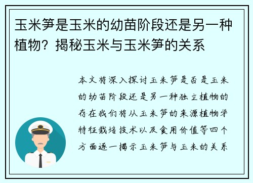 玉米笋是玉米的幼苗阶段还是另一种植物？揭秘玉米与玉米笋的关系